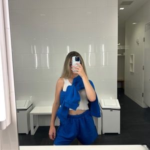 DAILY DRILLS Oversized Crew/Sweat Shorts Set - Cobalt